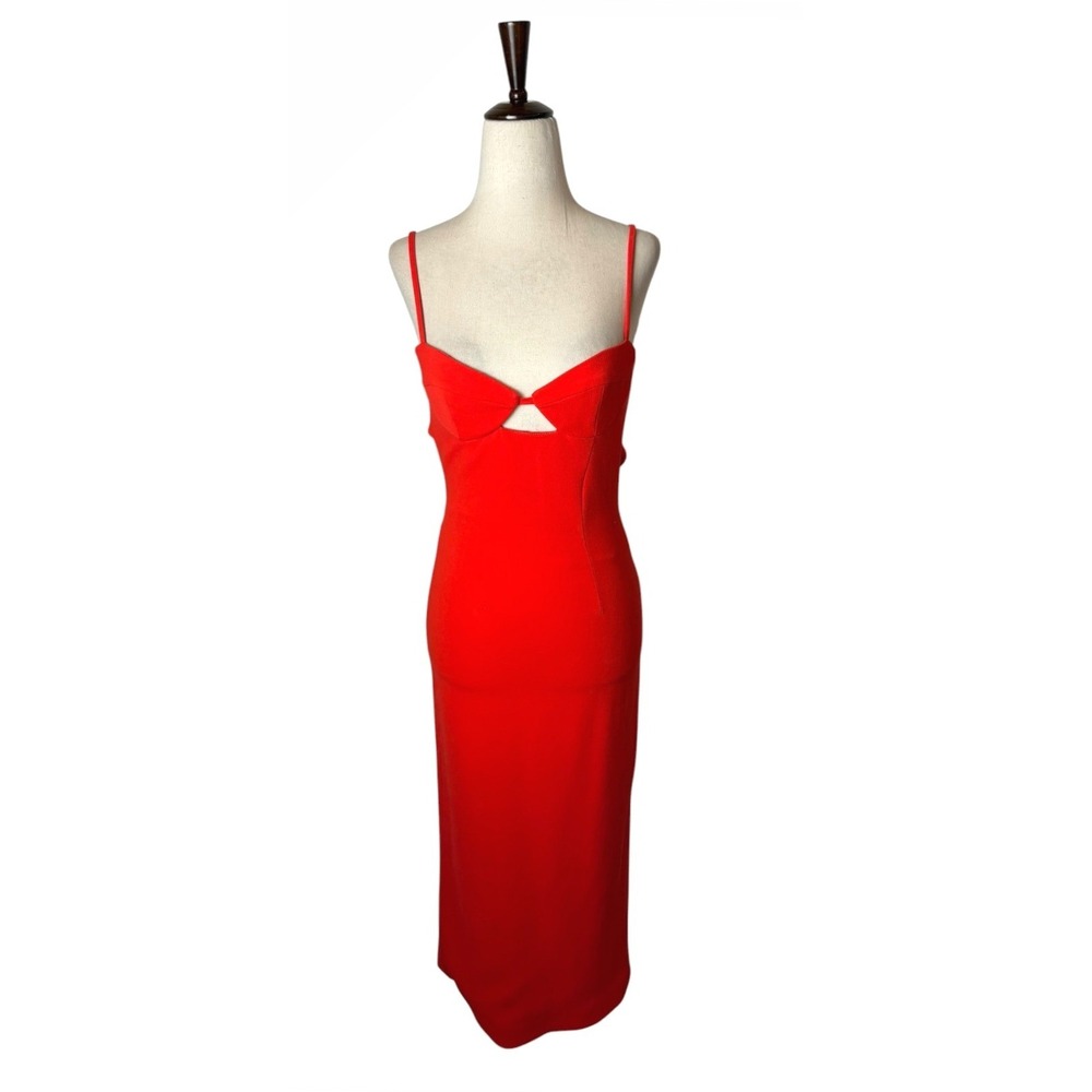 Bardot Vienna Midi Dress Women XS Flame Orange Cutout Bodycon Party Cocktail - Picture 2 of 12